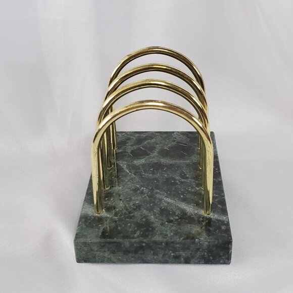 Vintage Green Marble Stone Brass Letter Holder, Vintage MCM Desk Organizer - Picture 6 of 12